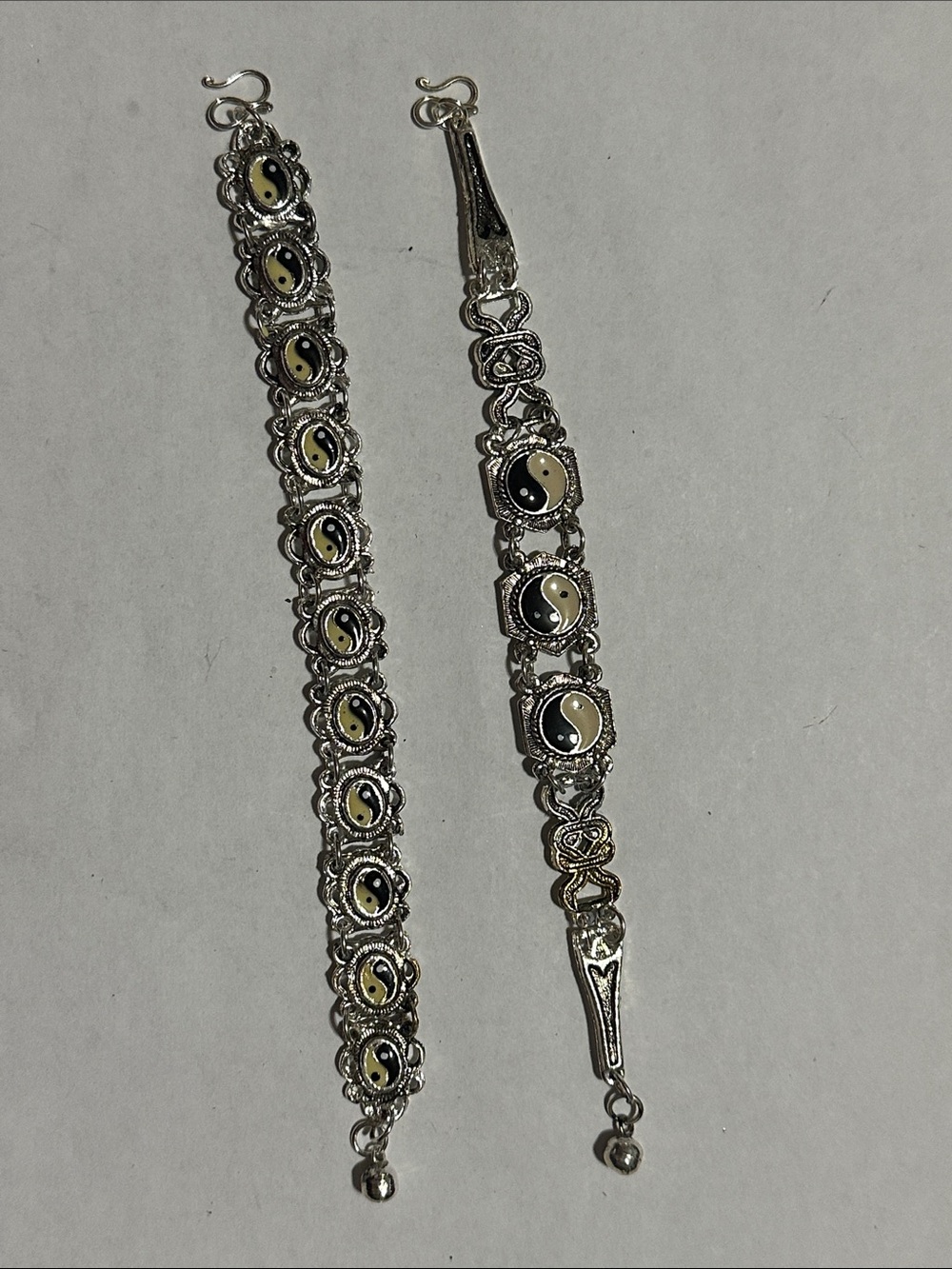 Yin Yang Silver-Tone Bracelet - Black and Cream Accents
